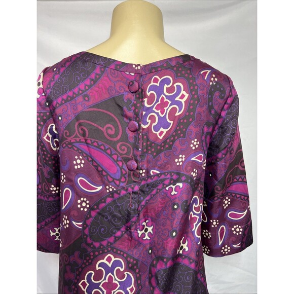 Banana Republic Silk Purple Pink Paisley Print 3/4 Sleeve Pleated Dress Size 2 - Picture 6 of 16